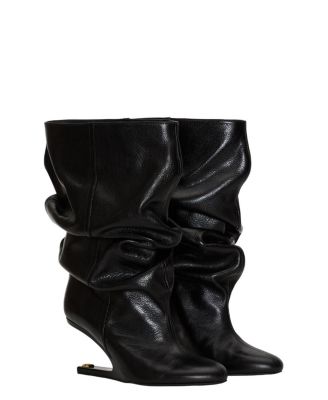  Women's No Wedge Textured Leather Ankle Boots