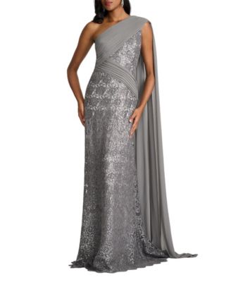 Tadashi Shoji Eamon Draped Sleeve Sequin Embroidered Gown