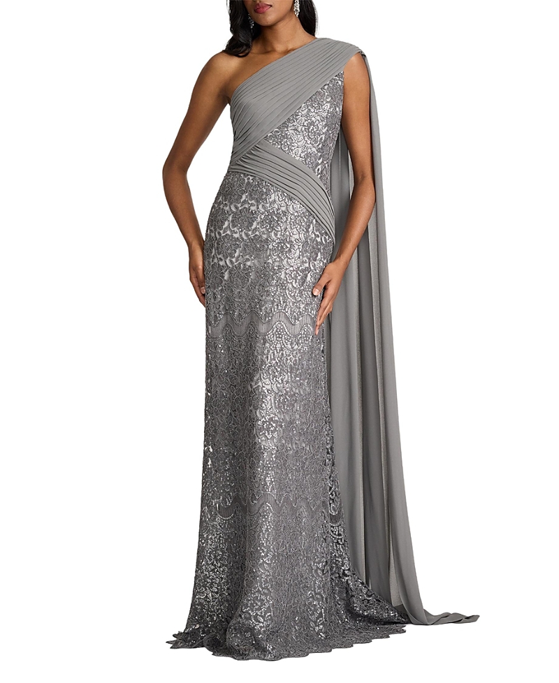 Tadashi Shoji Eamon Draped Sleeve Sequin Embroidered Gown