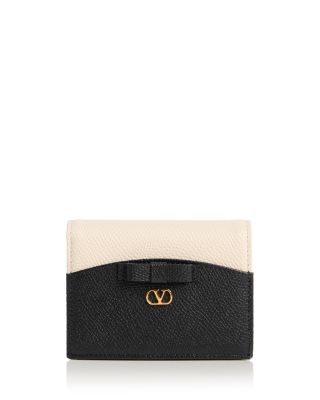 VLogo Bow Leather Bifold Compact Wallet