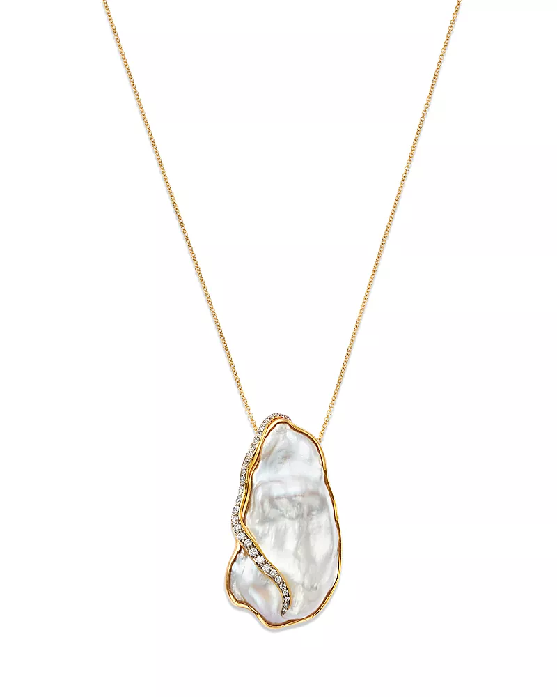 Jorge Adeler 18K Yellow Gold Sea Cultured Freshwater Pearl & Diamond Pendant Necklace, 20