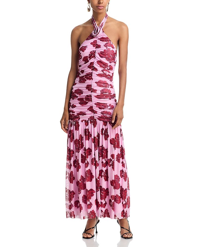 Aqua Floral Mesh Rosette Maxi Dress - Exclusive