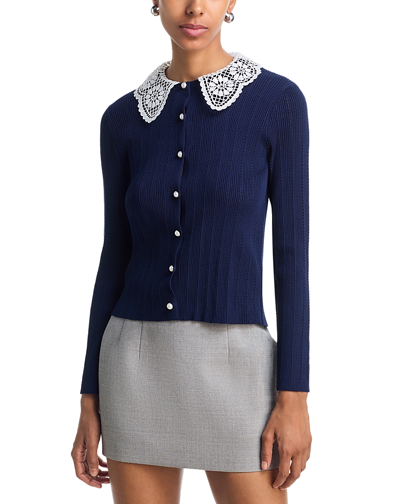 Aqua Lace Collar Pointelle Cardigan - Exclusive
