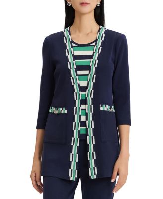  Plus Checkered Trim Soft Knit Jacket