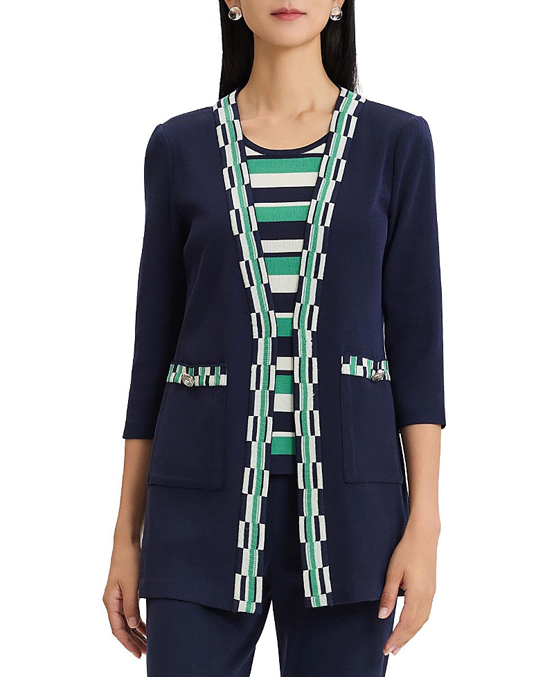 Ming Wang Plus Checkered Trim Soft Knit Jacket