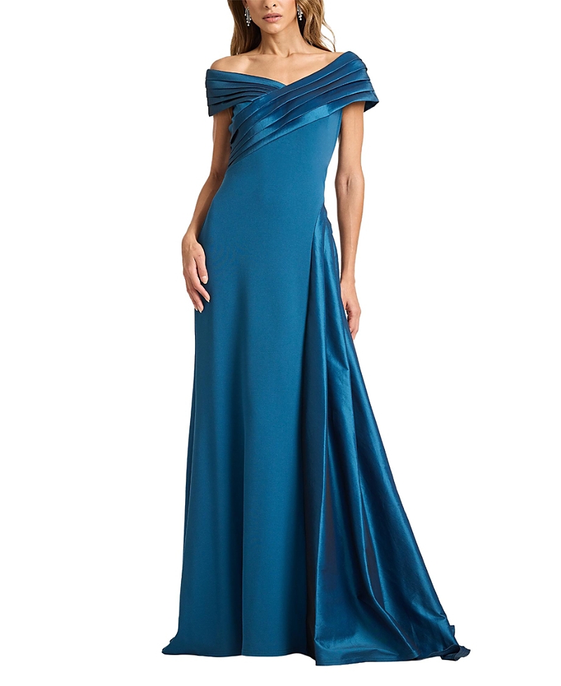 Tadashi Shoji Elysian Draped Overlay Train Gown