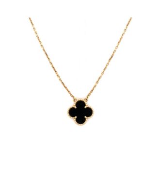  Vintage Alhambra Pendant Necklace 18K Gold and Onyx, 16.25"