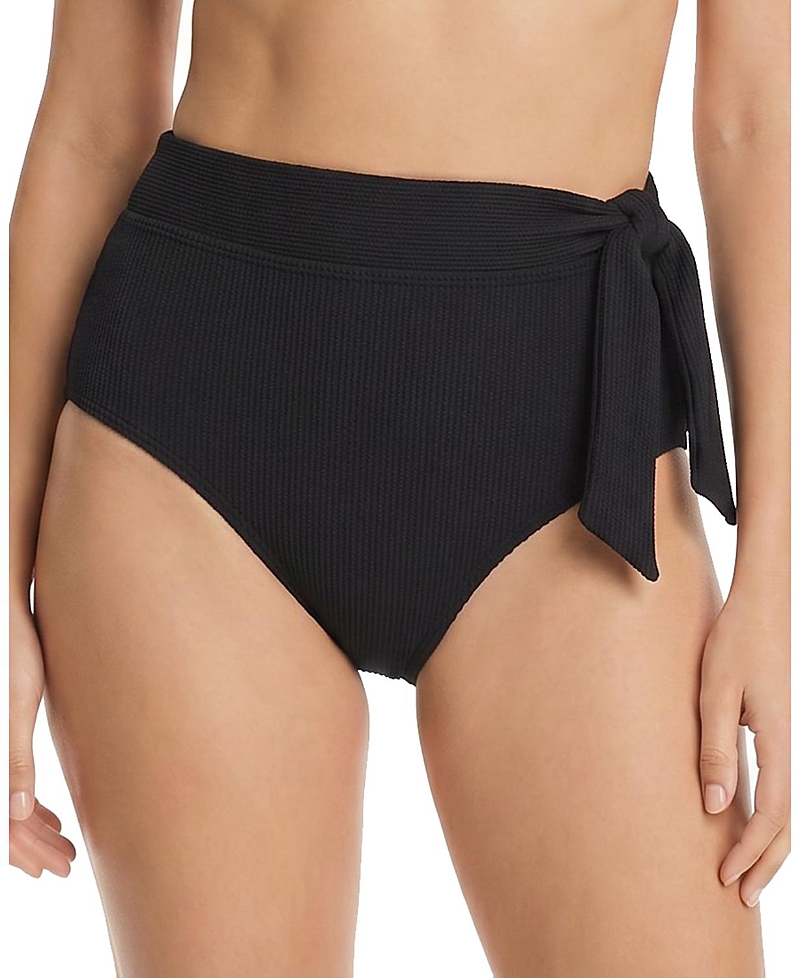 Change of Scenery Side Tie High Waist Textured Bikini Bottom with Full Coverage