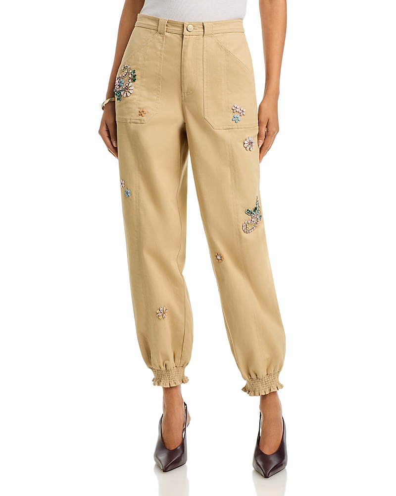 Cinq a Sept Rhinestone Paisley Embellished Fly Front Mavis Pants