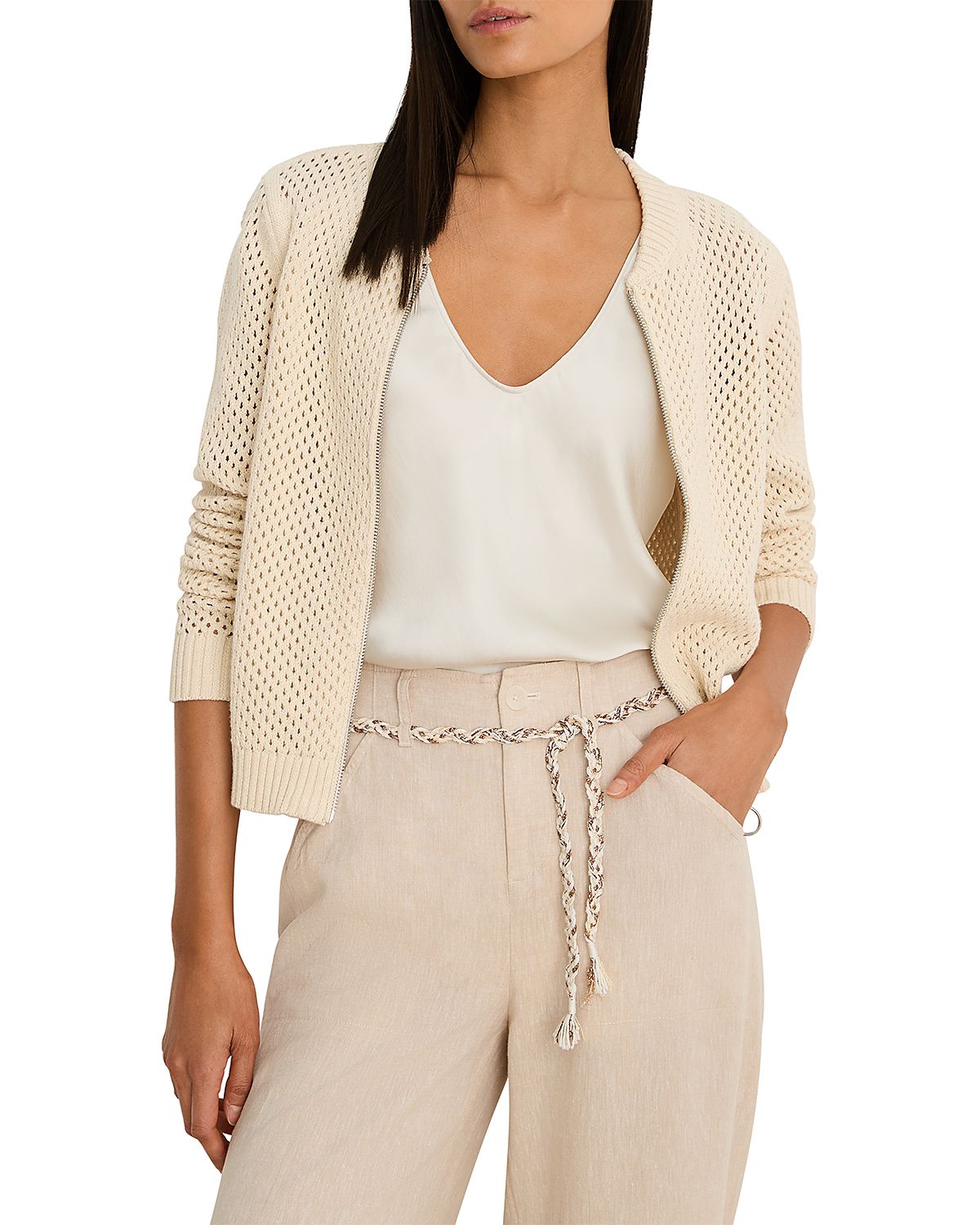 Nic+Zoe Zip Front Mesh Cardigan Sweater