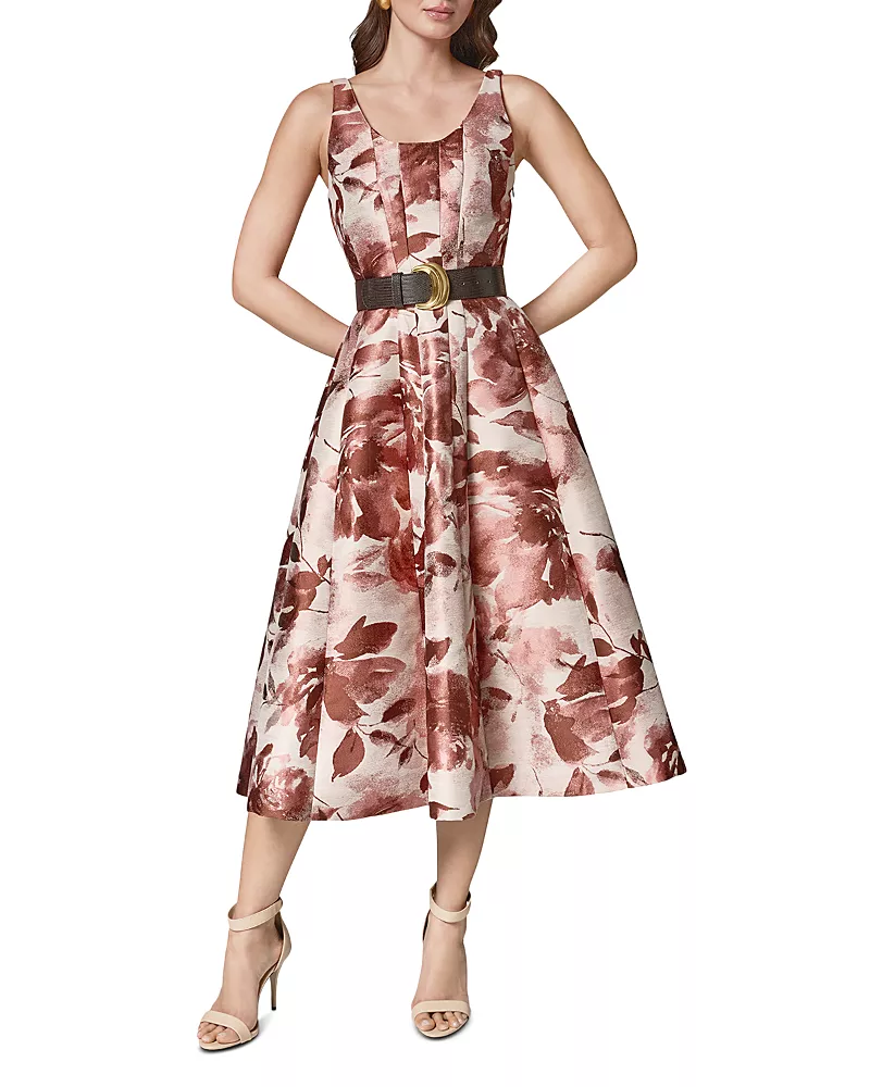 Donna Karan Belted Paneled Midi Dress