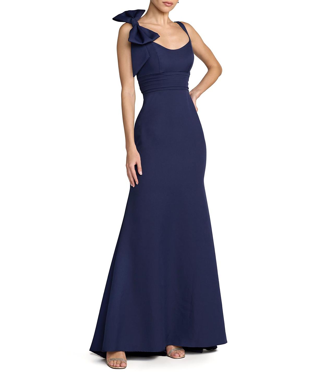 Mac Duggal Crepe Sleeveless Scoop Neck Gown with Bow
