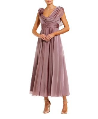 Chiffon Cowl Neck Midi Dress With 3D Flowers