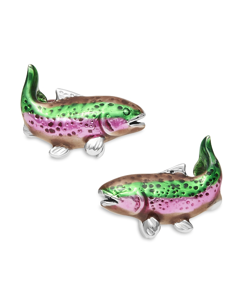 Jan Leslie River Trout Hand Painted Sterling Silver Cufflinks
