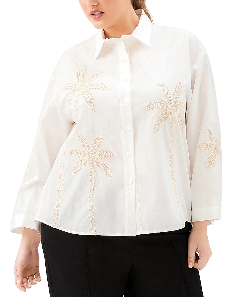 Karen Kane Plus Bell Sleeve Embroidered Palm Tree Shirt