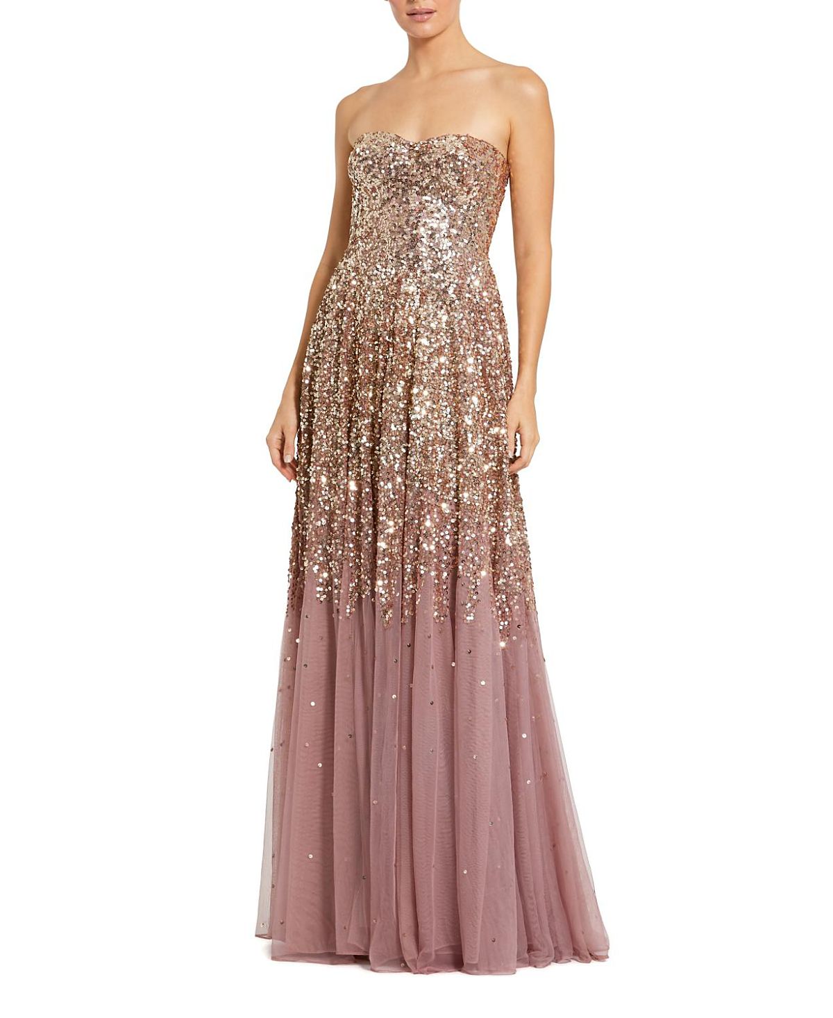 Mac Duggal Strapless Sweetheart Neck Sequin Ombre Gown