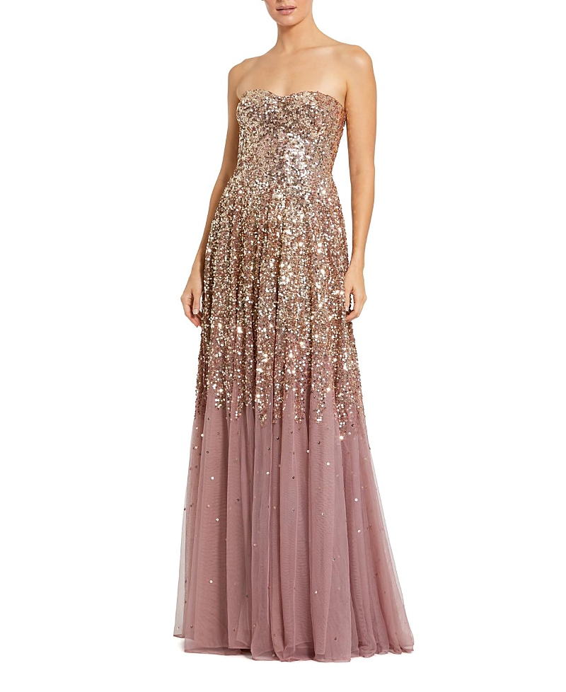Mac Duggal Strapless Sweetheart Neck Sequin Ombre Gown