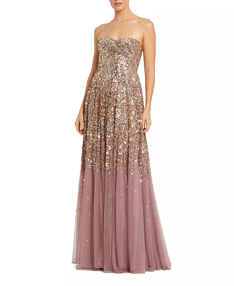 Mac Duggal Strapless Sweetheart Neck Sequin Ombre Gown
