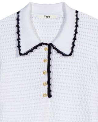 maje knit polo dress Maje Women's Knit polo dress with crochet - White