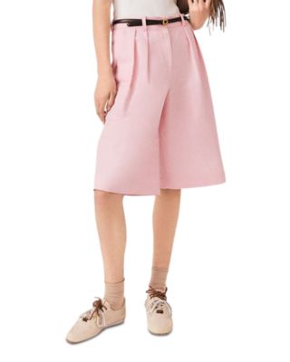 Pleated Linen Blend Bermuda Shorts