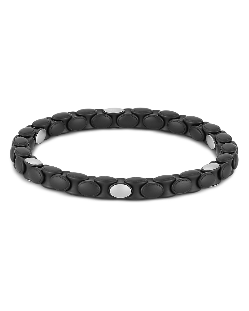 Demeglio Men's 18K White Gold Anaconda Black Ceramic Stretch Bracelet