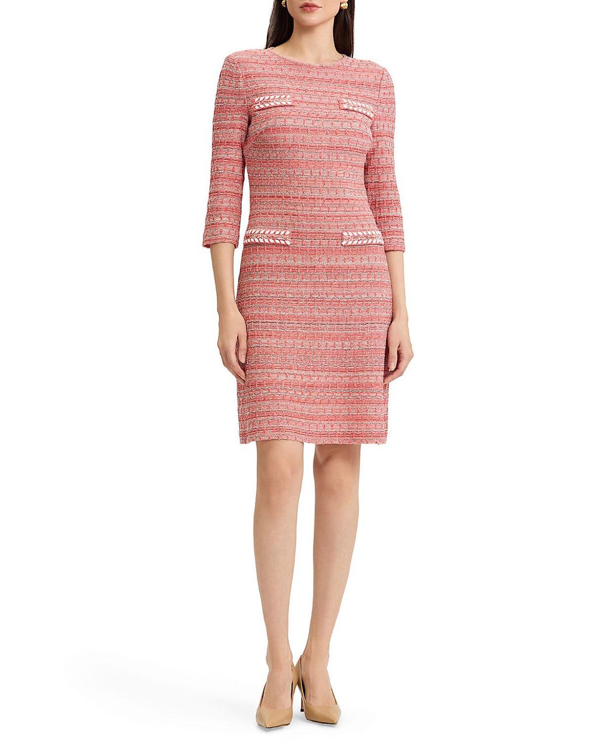 Misook Whipstitch Tweed Knit Sheath Dress