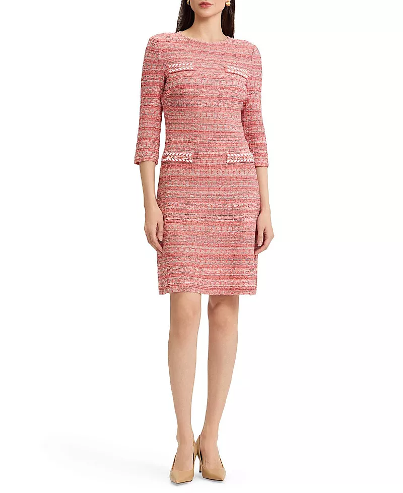 Misook Whipstitch Tweed Knit Sheath Dress