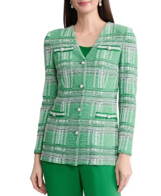  Tailored Crochet Trim Plaid Knit Jacket