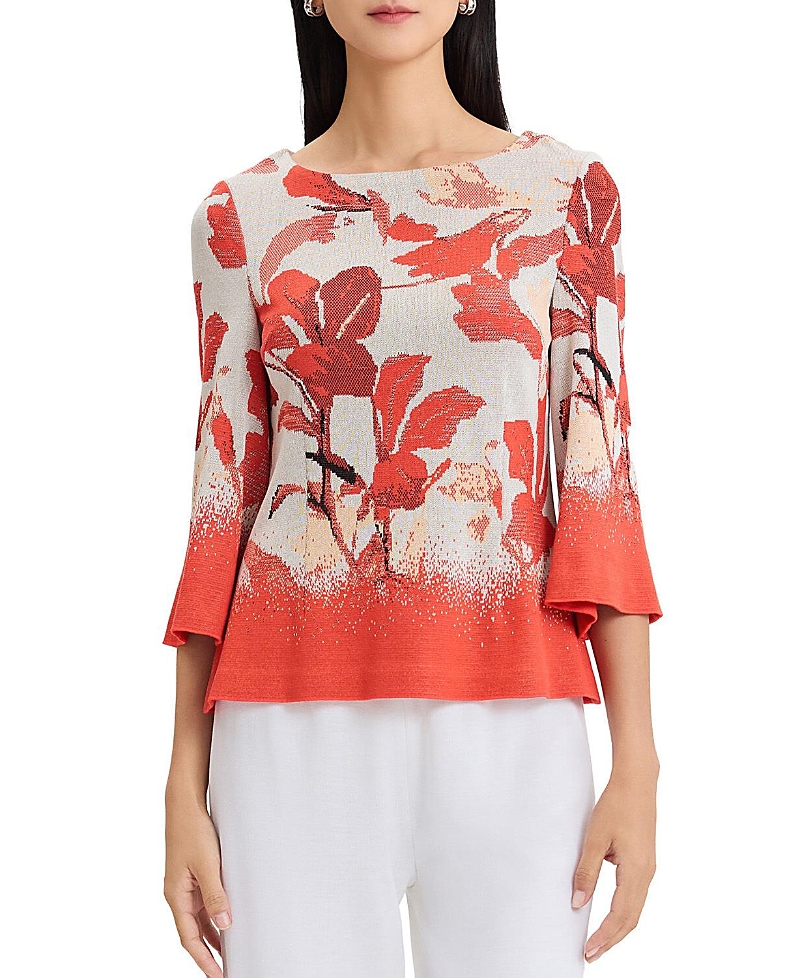 Misook Floral Jacquard Bell Sleeve Soft Knit Top