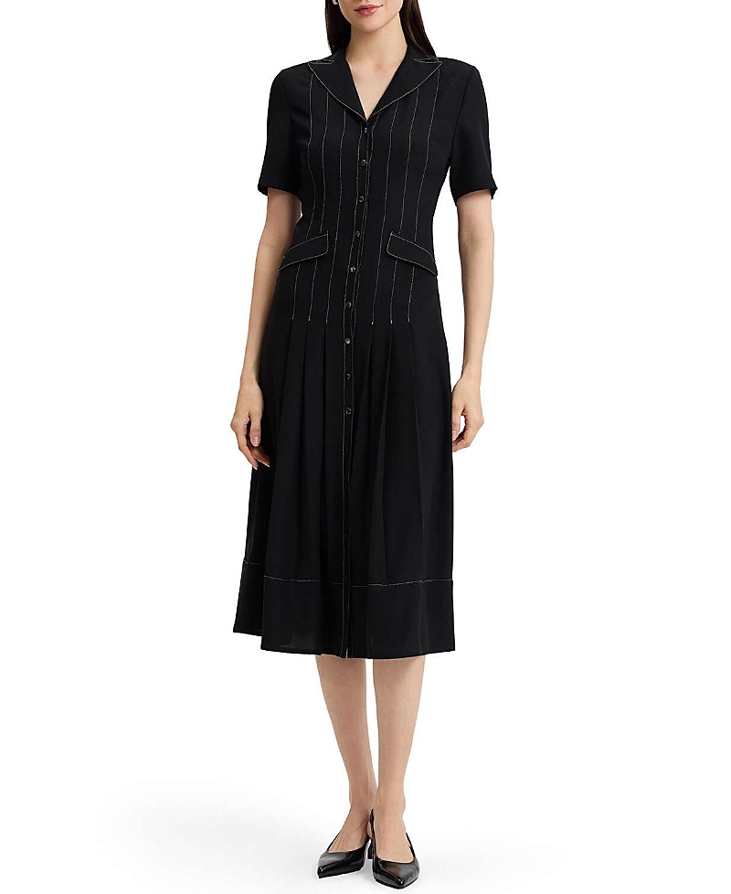 Misook Fit & Flare Monochrome Crepe Maxi Dress