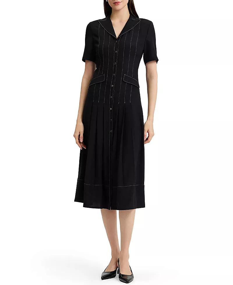 Misook Fit & Flare Monochrome Crepe Maxi Dress