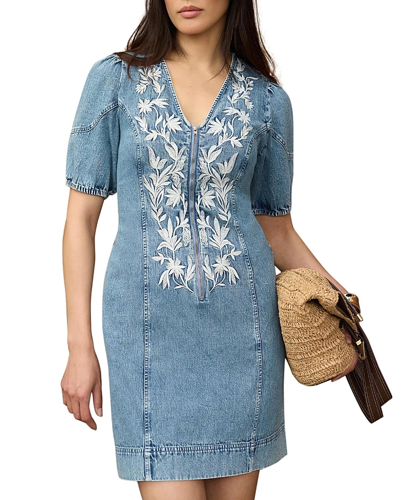 Mint Velvet Women's Embroidered Denim Mini Dress