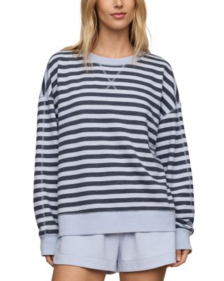 Z Supply The Everyday Striped Crewneck Sweatshirt In Blue