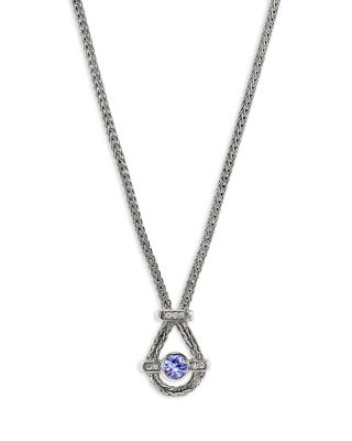 Sterling Silver Icon Tanzanite & Diamond Halo Pendant Necklace, 16-18"