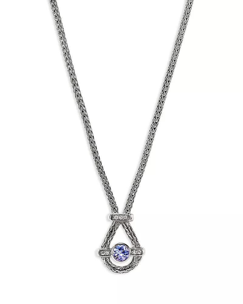 John Hardy Sterling Silver Icon Tanzanite & Diamond Halo Pendant Necklace, 16