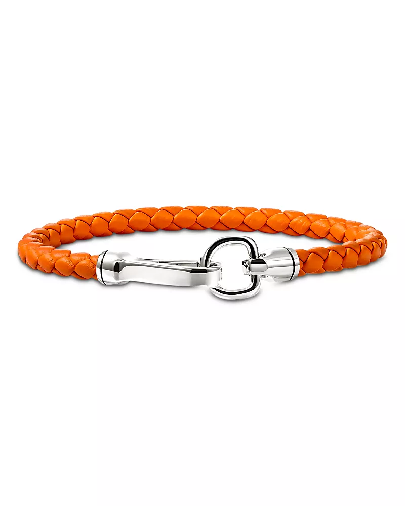 John Hardy Sterling Silver Men's Orange Leather Woven Bracelet