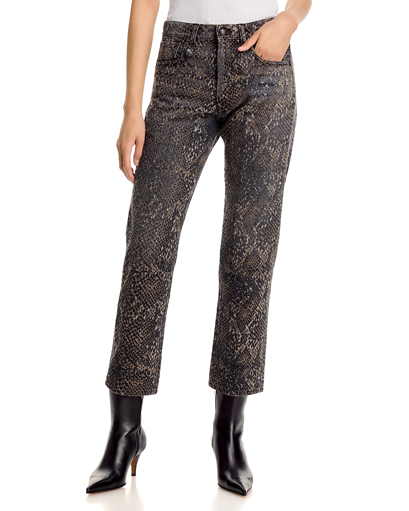 R13 Bf High Rise Straight Jeans in Brown Snake Jacquard