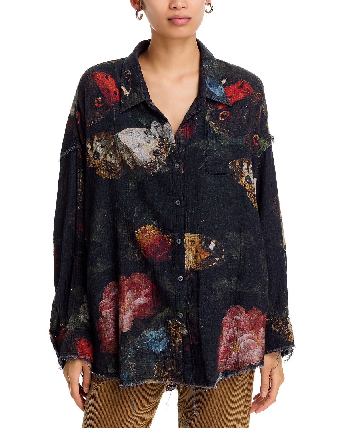R13 Reversible Shredded Seam Drop Neck Shirt