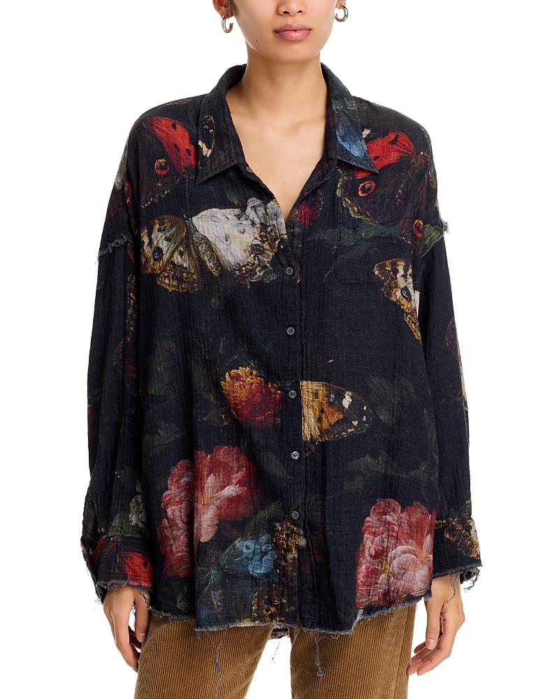 R13 Reversible Shredded Seam Drop Neck Shirt