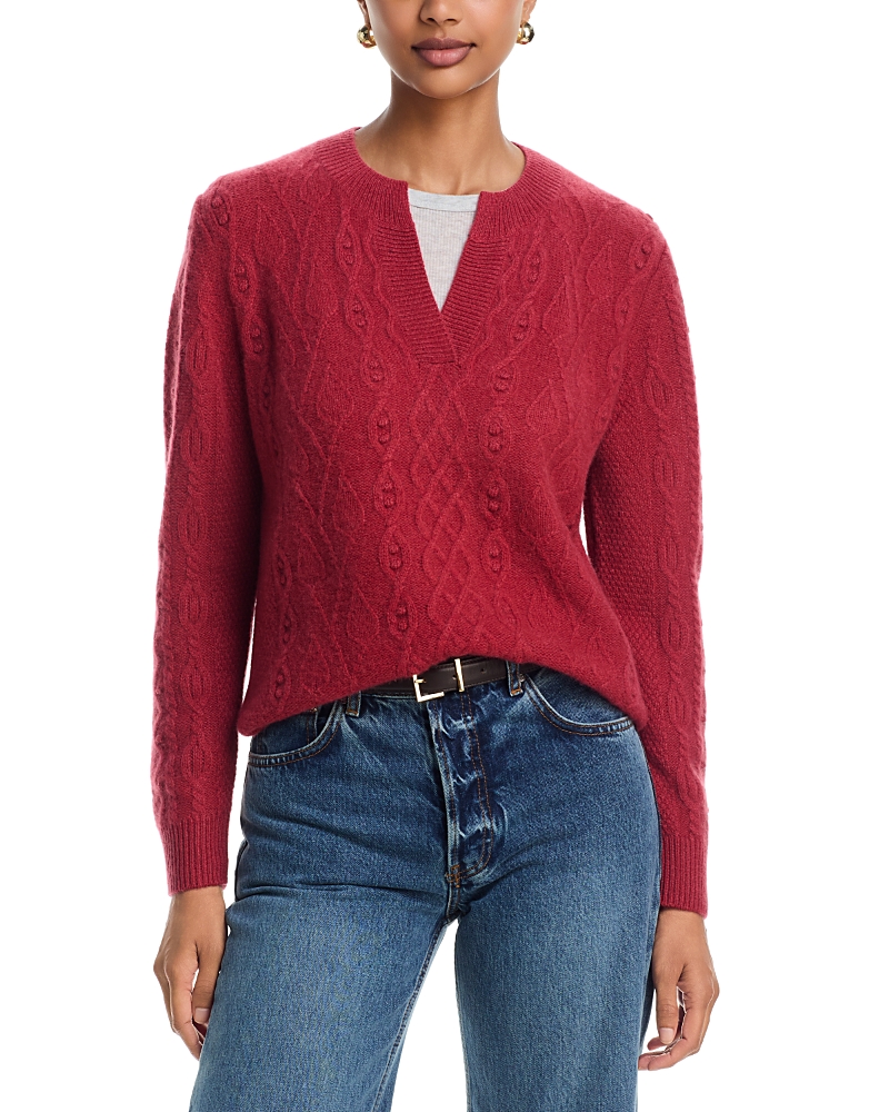 C by Bloomingdale's Cashmere Split Neck Cable Sweater