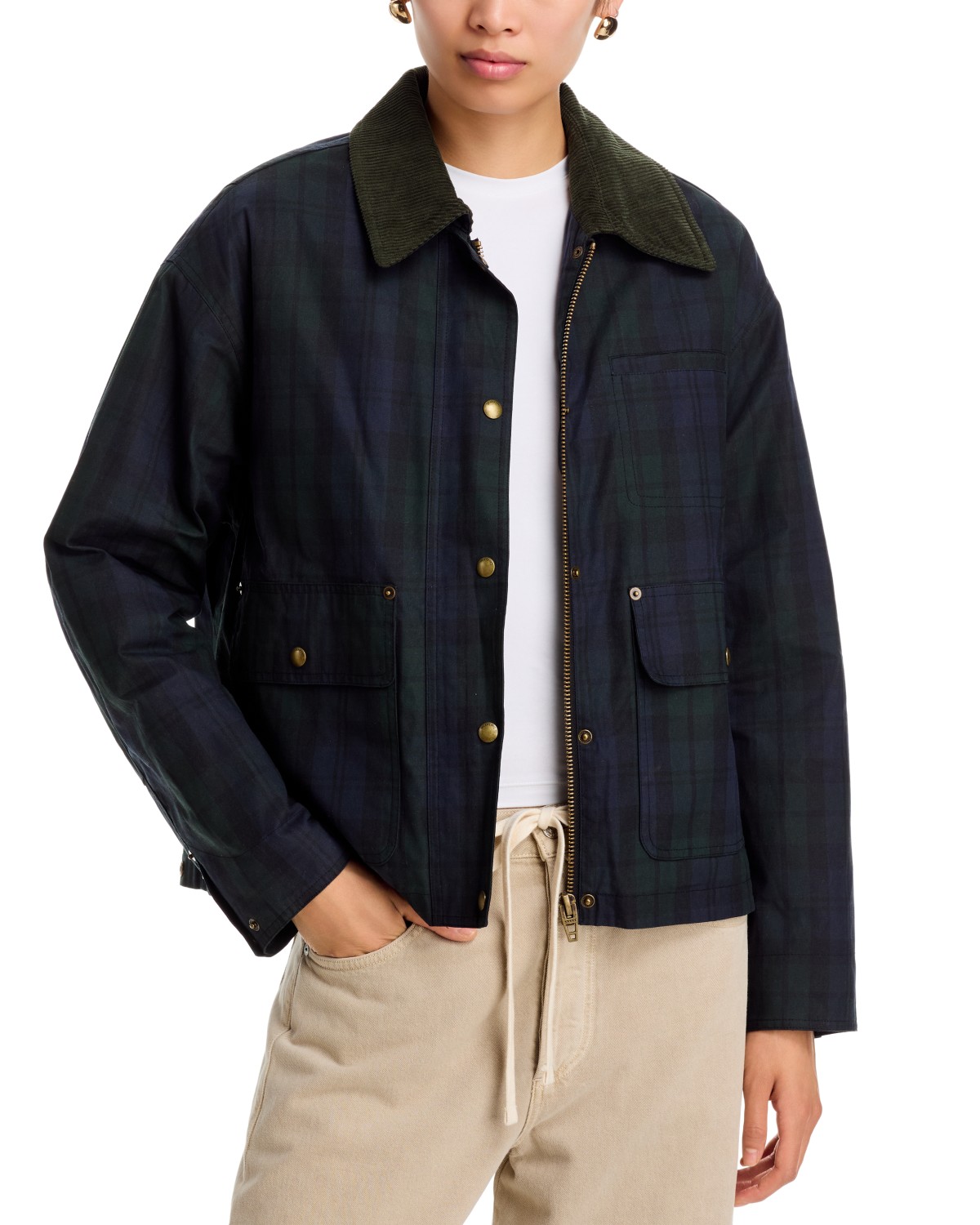 Plaid Cord Collar Barn Jacket