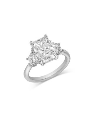 Certified Lab Grown Diamond Radiant & Trapezoid Cut Engagement Ring in 18K White Gold, 4.0 tcw