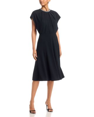 Crepe Necklace Trim Capelet Sleeve Drape Dress