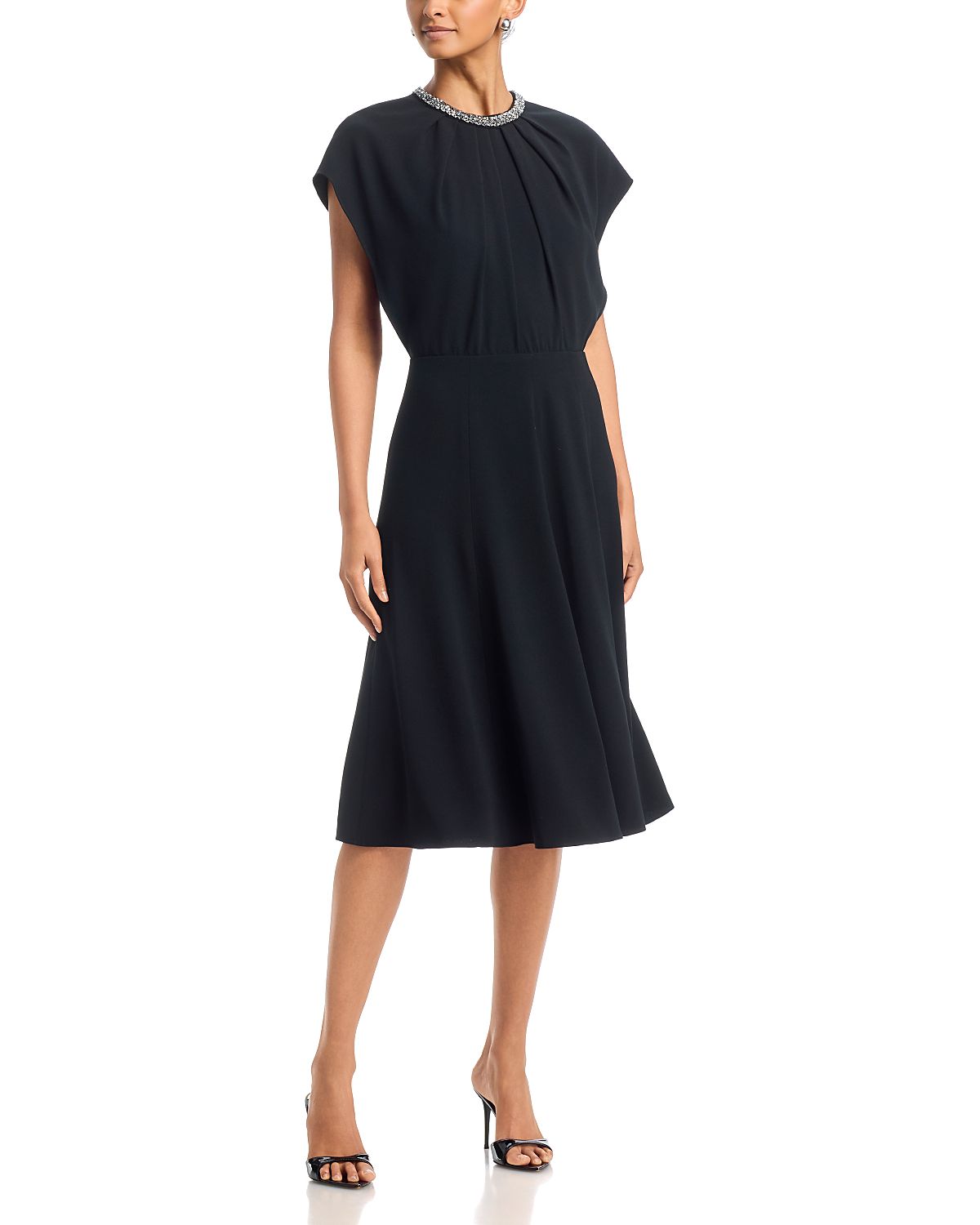 Teri Jon by Rickie Freeman Crepe Necklace Trim Capelet Sleeve Drape Dress