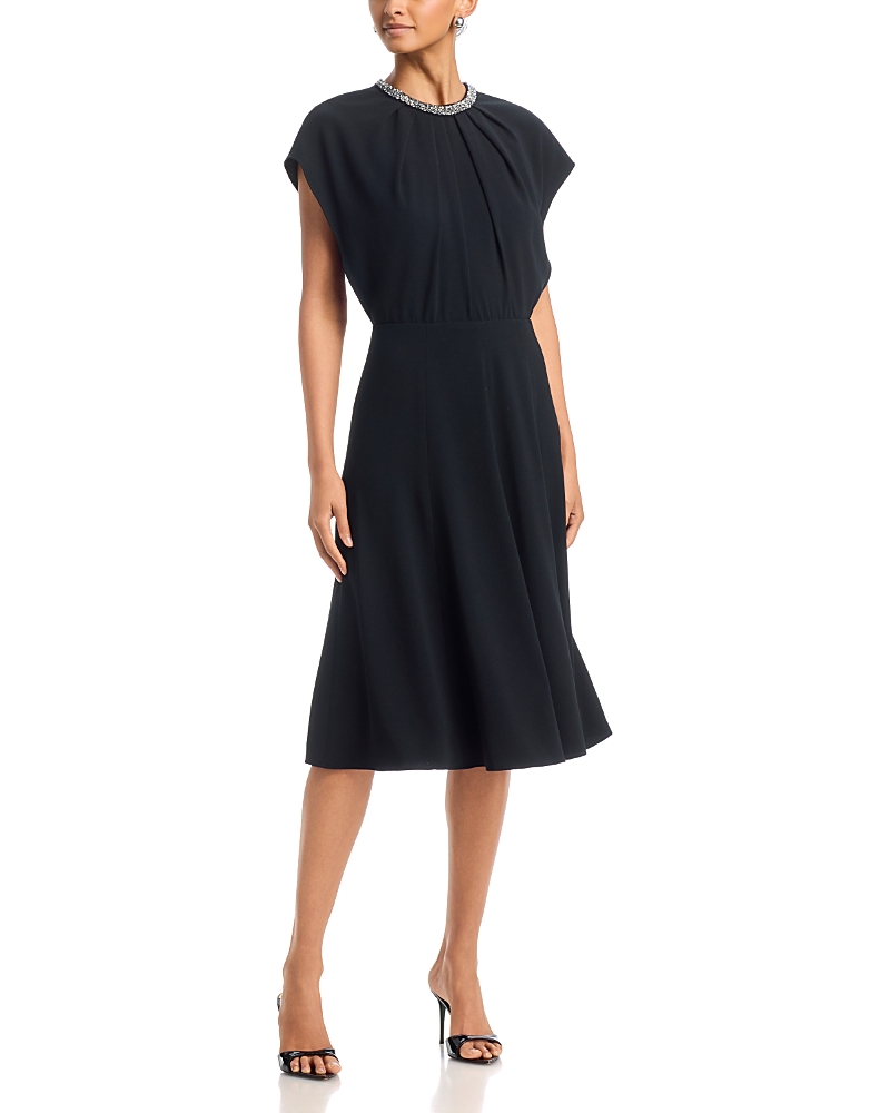 Teri Jon by Rickie Freeman Crepe Necklace Trim Capelet Sleeve Drape Dress