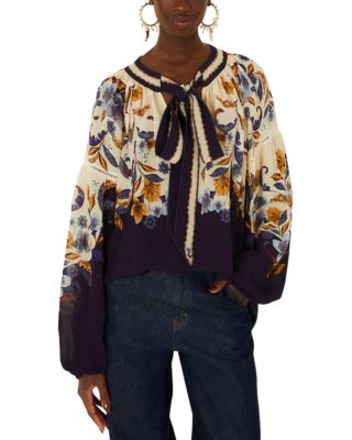 Printed Tie Neck Top