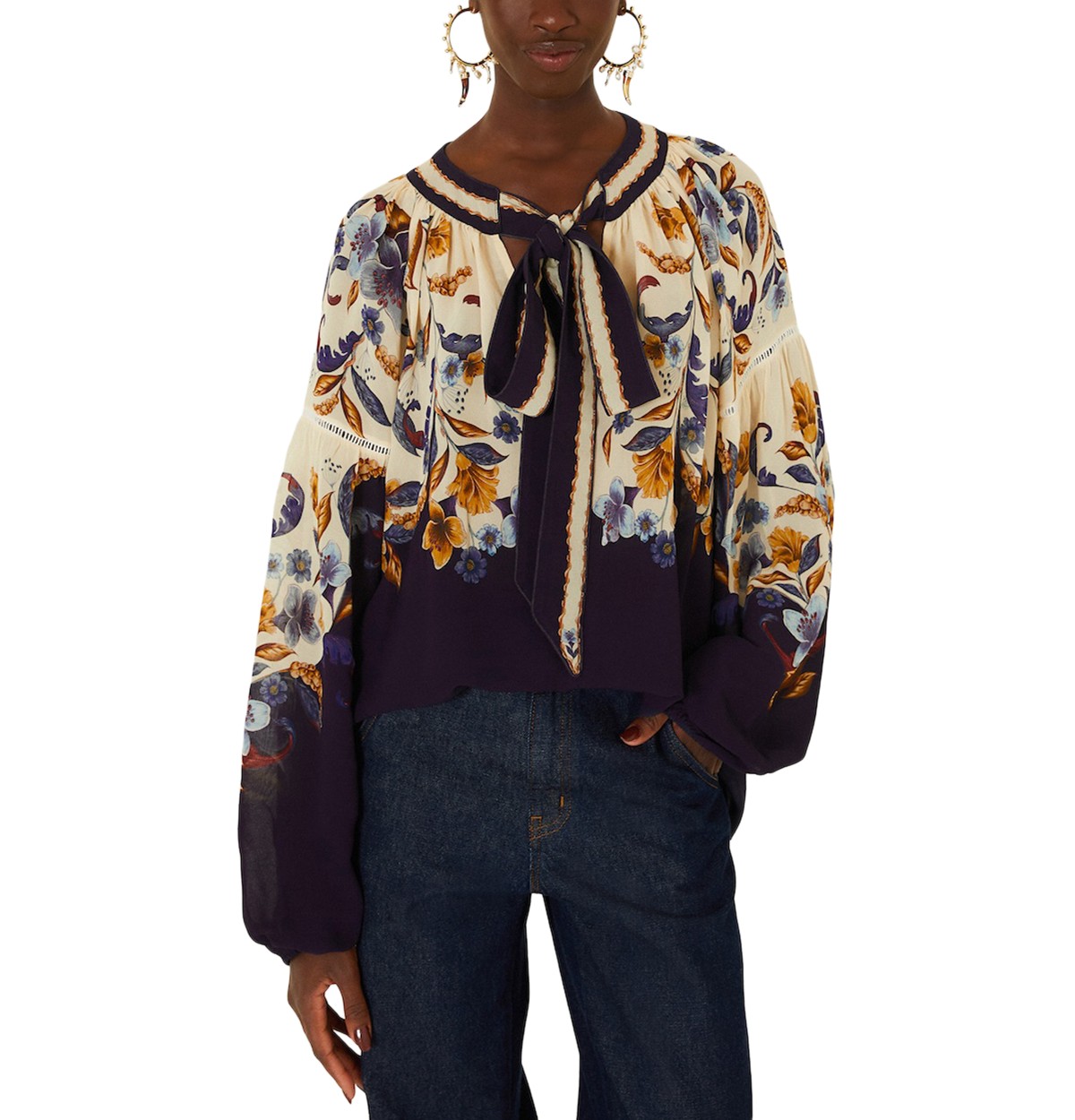 Printed Tie Neck Top