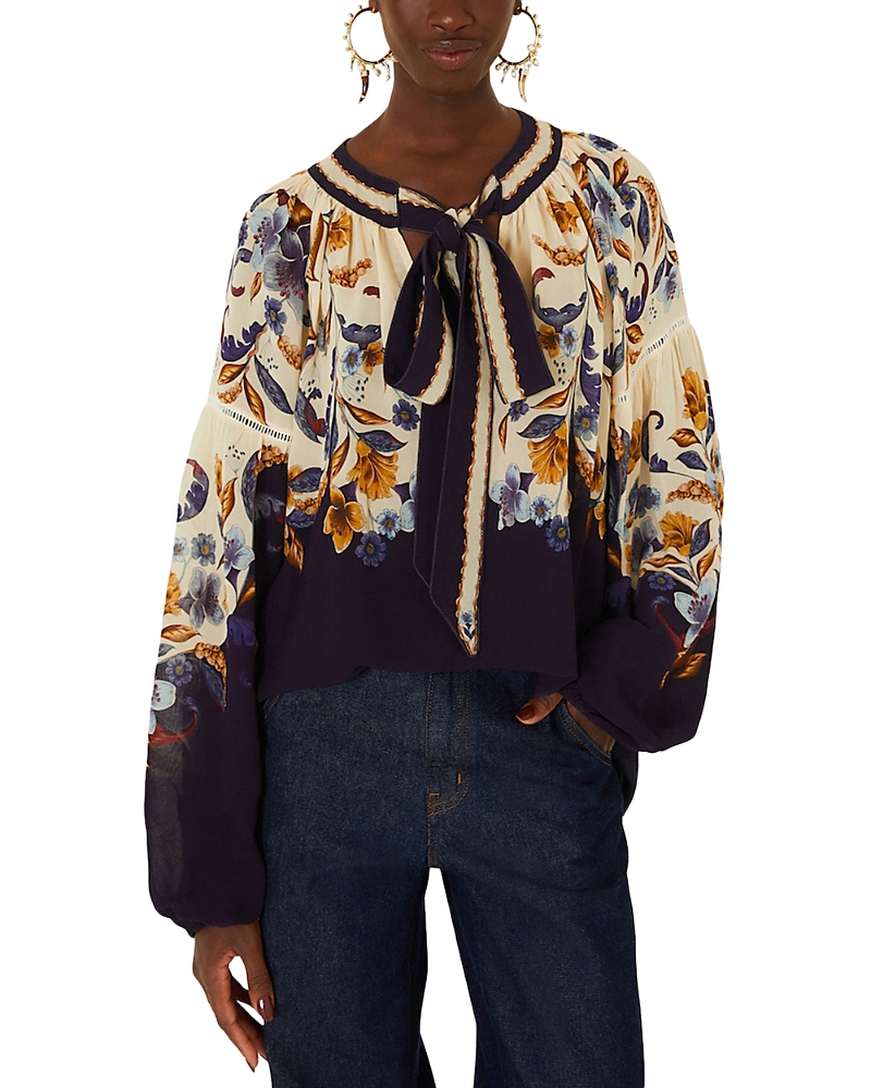 Farm Rio Printed Tie Neck Top