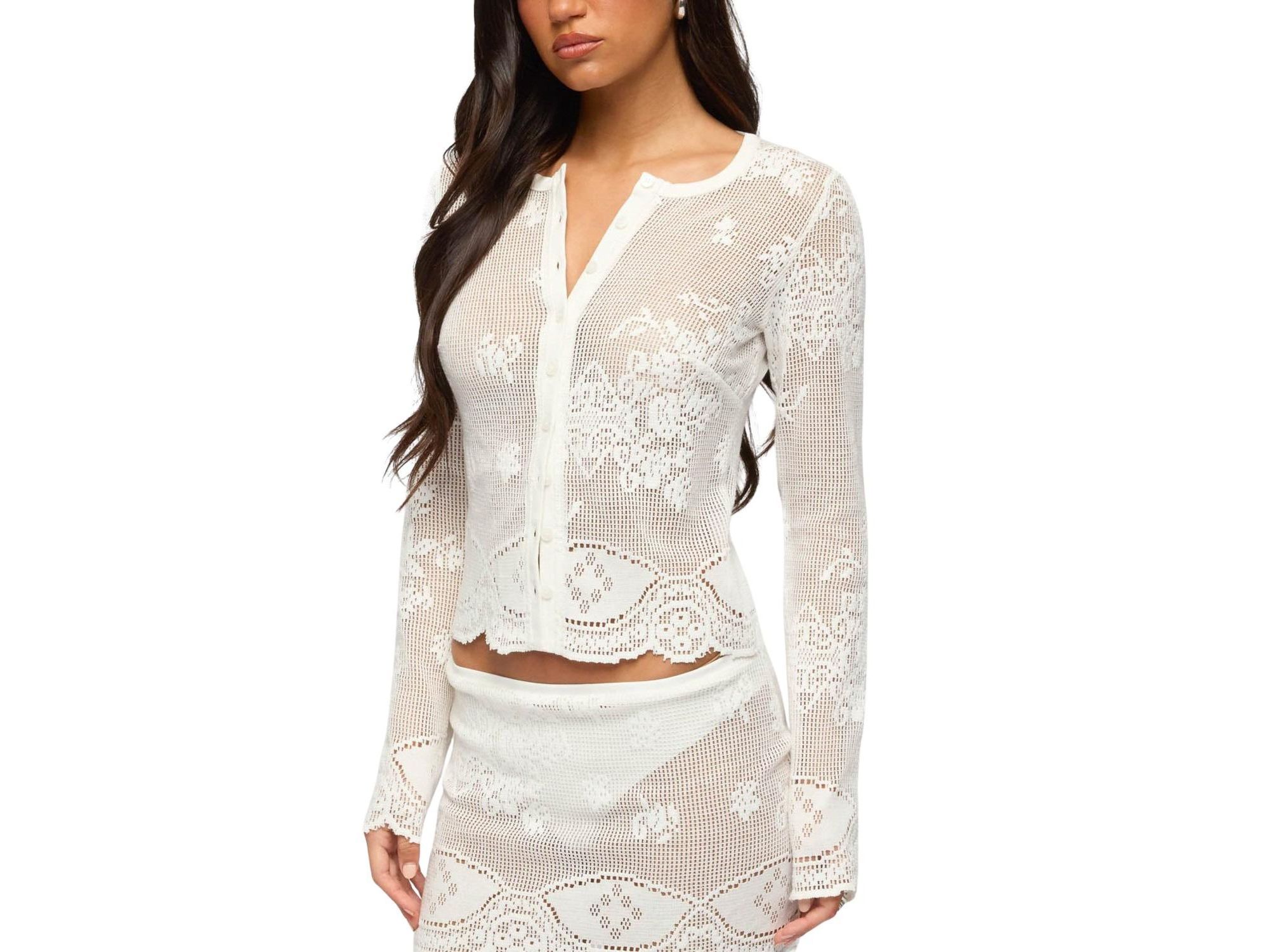 Rusa Button Up Sheer Crochet Top — Image 4