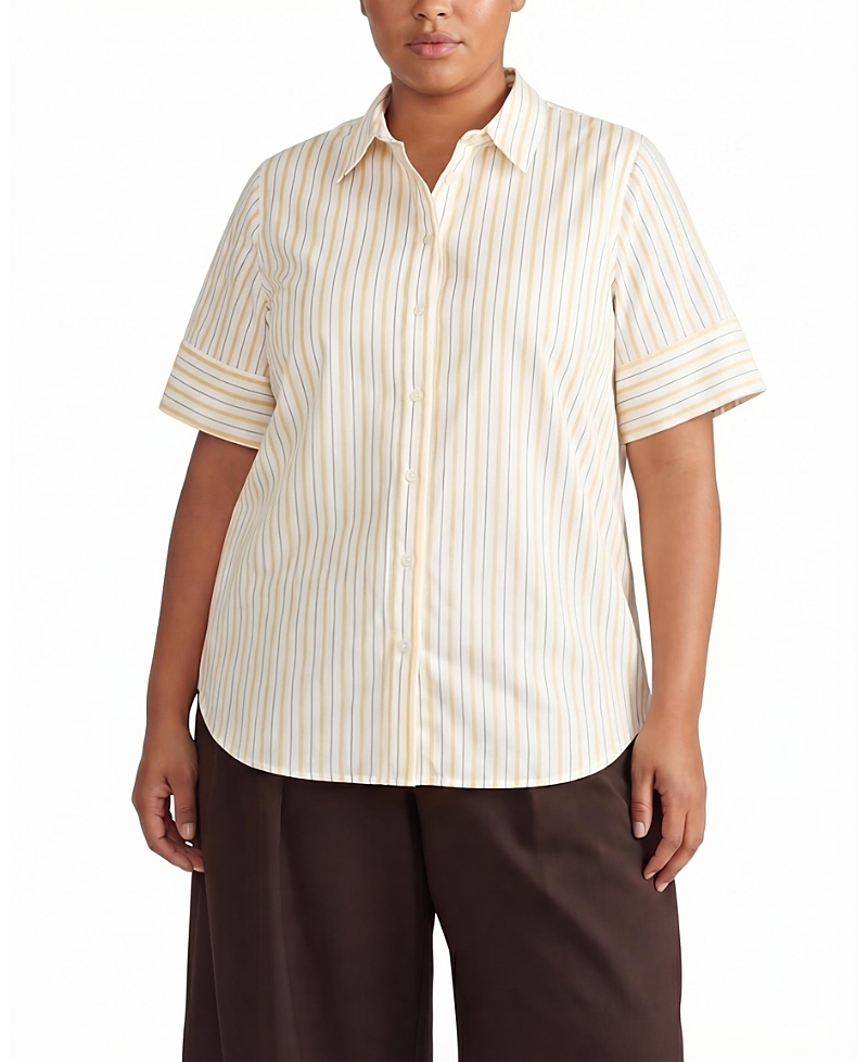 Universal Standard Women's Plus Elbe Stretch Poplin Short Sleeve Shirt